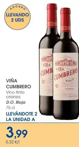 Supermercados Plaza VIÑA CUMBRERO Vino tinto crianza D.O. Rioja oferta