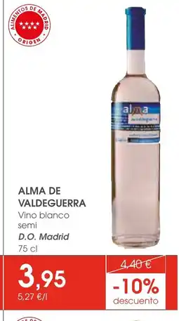 Supermercados Plaza ALMA DE VALDEGUERRA Vino blanco semi D.O. Madrid oferta