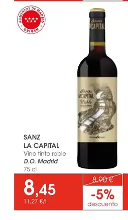 Supermercados Plaza SANZ LA CAPITAL Vino tinto roble D.O. Madrid oferta