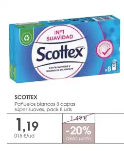 Supermercados Plaza SCOTTEX Pañuelos blancos 3 capas súper suaves, pack 8 uds oferta