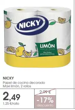 Supermercados Plaza NICKY Papel de cocina decorado Maxi limón, 2 rollos oferta