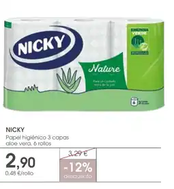 Supermercados Plaza NICKY Papel higiénico 3 capas aloe vera, 6 rollos oferta