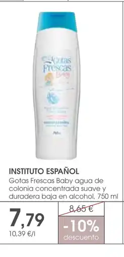 Supermercados Plaza INSTITUTO ESPAÑOL Gotas Frescas Baby agua de colonia concentrada suave y duradera baja en alcohol oferta