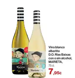 Hipercor MARIETA Vino blanco albariño D.O. Rías Baixas con o sin alcohol oferta
