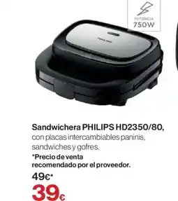 Hipercor PHILIPS Sandwichera HD2350/80 oferta