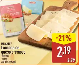 ALDI MILSANI Lonchas de queso cremoso oferta
