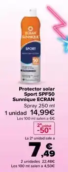 Carrefour Market Ecran - protector solar sport spf50 sunnique oferta