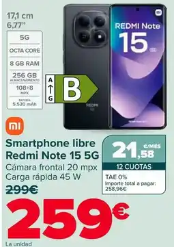 Carrefour Xiaomi - smartphone libre redmi note 15 5g oferta