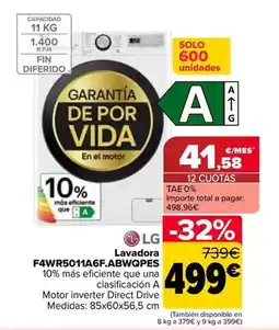 Carrefour Lg - lavadora f4wr5011a6fabwqpes oferta