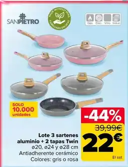 Carrefour San pietro - lote 3 sartenes aluminio + 2 tapas twin oferta