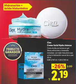 Lidl CIEN Crema facial Hydra Intense oferta