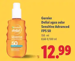 Lidl GARNIER Delial agua solar Sensitive Advanced FPS 50 oferta