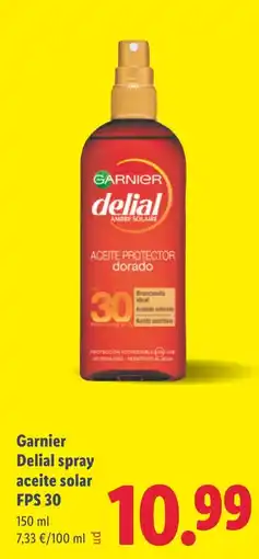 Lidl GARNIER Delial spray aceite solar FPS 30 oferta
