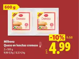 Lidl MILBONA Queso en lonchas cremoso oferta
