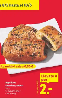 Lidl Napolitana chocolate y azúcar oferta