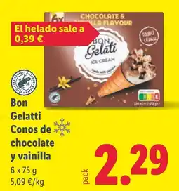 Lidl BON GELATTI Conos de chocolate y vainilla oferta