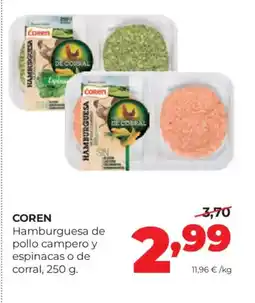 Alimerka COREN Hamburguesa de pollo campero y espinacas o de corral oferta