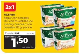 Alimerka ACTIVIA Yogur con cereales 0%, con muesli 0%, de avena y nueces o con cereales oferta