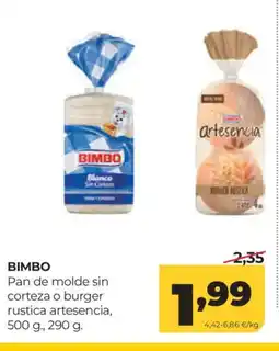 Alimerka BIMBO Pan de molde sin corteza o burger rustica artesencia oferta