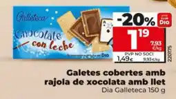 Dia DIA GALLETECA Galetes cobertes amb rajola de xocolata amb llet oferta