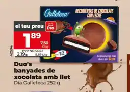 Dia DIA GALLETECA Duo's banyades de xocolata amb llet oferta