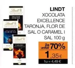 Plusfresc LINDT Xocolata excellence taronja, flor de sal o caramel i sal oferta