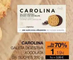 Plusfresc CAROLINA Galeta digestiva xocolata 0% sucres oferta