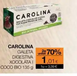 Plusfresc CAROLINA Galeta digestiva xocolata i coco bio oferta