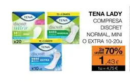 Plusfresc TENA LADY Compresa discret normal, mini o extra oferta