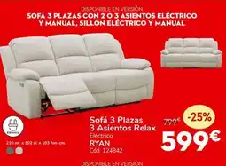 Conforama RYAN Sofá 3 Plazas 3 Asientos Relax oferta