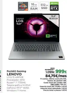 El Corte Inglés LENOVO Portátil Gaming oferta