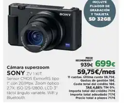 El Corte Inglés SONY Cámara superzoom oferta