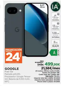 El Corte Inglés GOOGLE Pixel 10a oferta