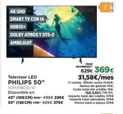 El Corte Inglés PHILIPS 50" Televisor LED oferta