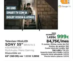 El Corte Inglés SONY 55" Televisor MiniLED oferta