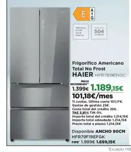 El Corte Inglés HAIER Frigorífico Americano Total No Frost HFR7819ENGC oferta