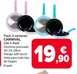 Supeco CARNIVAL Pack 3 sartenes Lila o Azul oferta