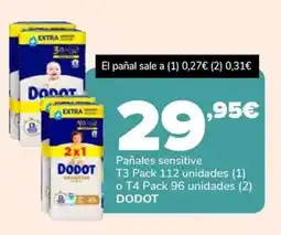 Supeco DODOT Pañales sensitive T3 Pack 112 unidades o T4 Pack 96 unidades oferta