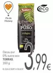 Valvi Supermercats Torras - cacau pur 0% sucre eco oferta