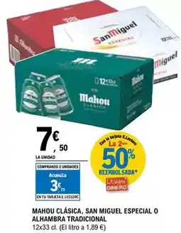 E.Leclerc Mahou clasica, san miguel especial o alhambra tradicional oferta