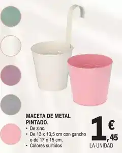 E.Leclerc Maceta de metal pintado oferta