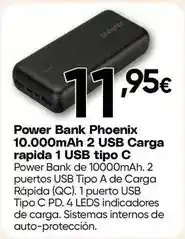 FROIZ Phoenix - power bank 10.000mah 2 usb carga rapida 1 usb tipo c oferta