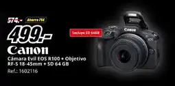 MediaMarkt CANON Cámara Evil EOS R100 + Objetivo RF-S 18-45mm + SD 64 GB oferta