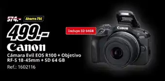CANON Cámara Evil EOS R100 + Objetivo RF-S 18-45mm + SD 64 GB