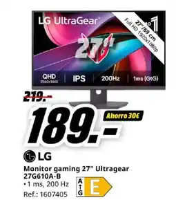 MediaMarkt LG Monitor gaming 27" Ultragear 27G610A-B oferta