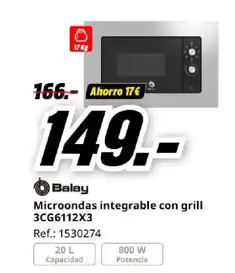 BALAY Microondas integrable con grill 3CG6112X3