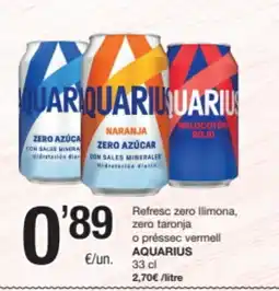 SPAR Fragadis AQUARIUS Refresc zero llimona, zero taronja o préssec vermell oferta