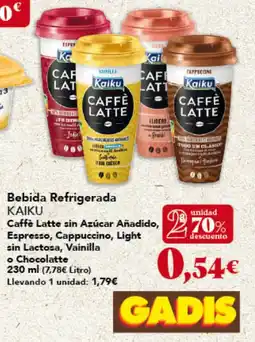 Gadis KAIKU Bebida Refrigerada Caffè Latte sin Azúcar Añadido, Espresso, Cappuccino, Light sin Lactosa, Vainilla o Chocolatte oferta