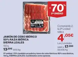 Hipercor Jamón de cebo ibérico 50% raza ibérica sierra leales oferta