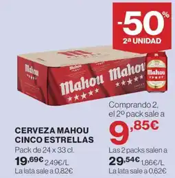 Hipercor Cerveza mahou cinco estrellas oferta